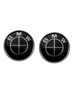 2PCS 82mm New BMW Full Black EMBLEM FRONT HOOD Emblem REAR TRUNK badge