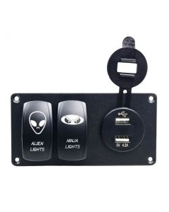 5-Pin Aluminium Combination Switch Panel with Dual Switch and Dual USB and Voltmeter for Auto Yacht Boat