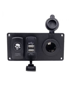 5-Pin Aluminium Combination Switch Panel with Switch and Dual USB and Cigarette power lighter for Auto Yacht Boat