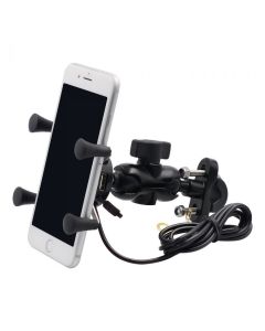 Aluminium Phone holder with USB Power port Mounted on Bycycle or Motorbycycle