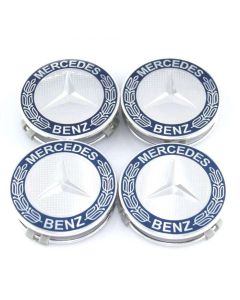 4pcs Mercedes Benz star and laurel wreath logo 75mm wheel center caps (Deep Blue)