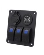 2-Row Switch Panel with Rocker Switch and dual USB outlets and voltmeter and color indicator