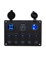 2-Row Switch Panel with Round Rocker Switch and dual USB outlets and voltmeter and indicators