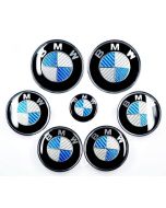 7pcs New BMW Blue/White Real Carbon Fiber Emblem Logo Badge Set 82/74mm