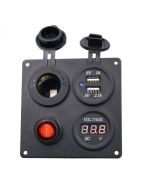 Aluminium Switch Panel with Dual USB socket and voltmeter and cigar lighter power socket