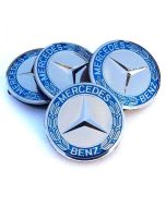 4pcs Mercedes Benz star and laurel wreath logo 75mm wheel center caps (Blue)