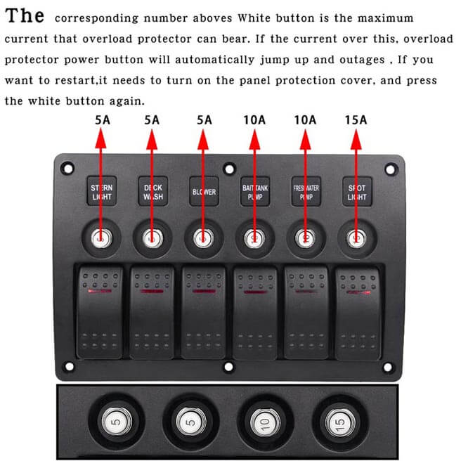 3 Pin Rocker Switch Panel with overload protector and indicator