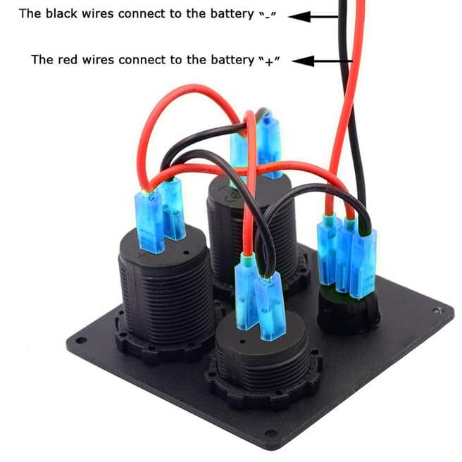 Aluminium Switch Panel with Dual USB socket and voltmeter and cigar lighter power socket