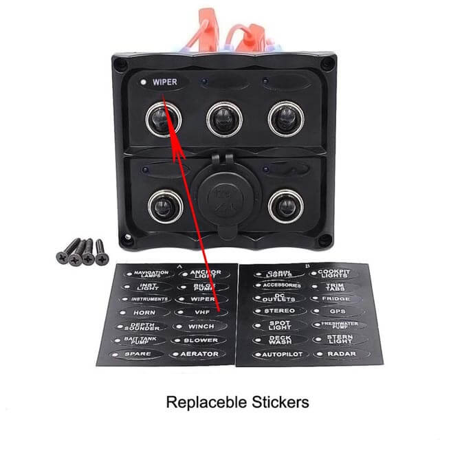 Toggle switch Panel with blue indicator / 12V/24V refrigerator power socket