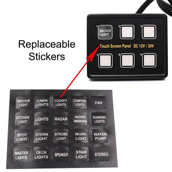 Touch Switch Panel with Circuit Control Box & VGA Cable for Car Truck Boat Yacht Marine