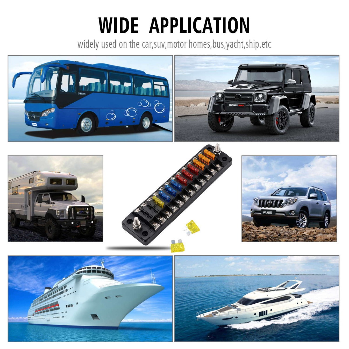 32V Fuse Block independent positive negative Fuse box with 12 fuses for Auto Car Truck Boat