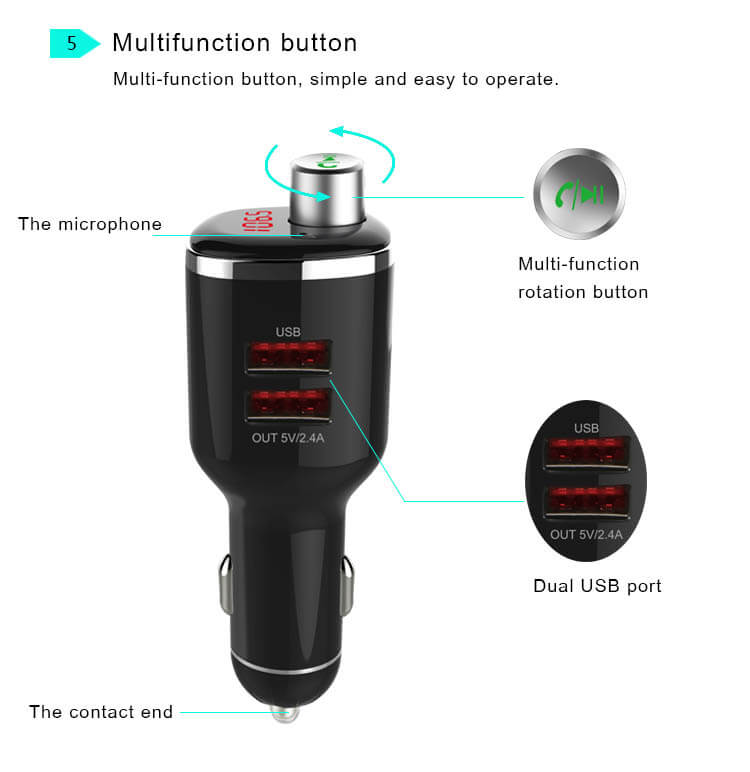 Bluetooth FM Transmitter 3 in 1 TTLET Car charger Voltage detection Mp3 U disk