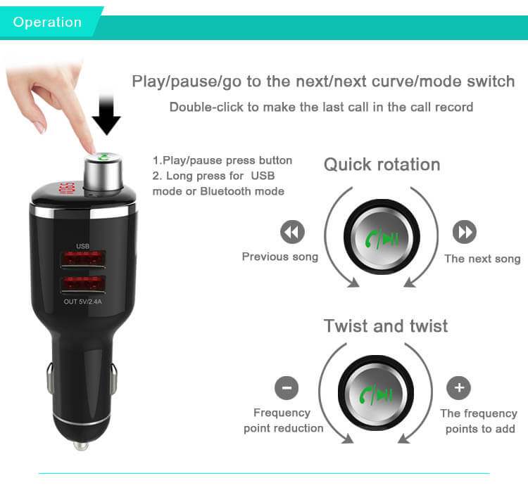 Bluetooth FM Transmitter 3 in 1 TTLET Car charger Voltage detection Mp3 U disk