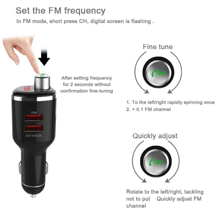 Bluetooth FM Transmitter 3 in 1 TTLET Car charger Voltage detection Mp3 U disk