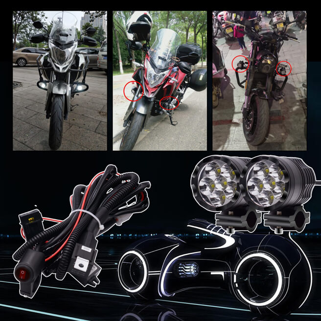 2pcs 6 beads LED Headlight smaller Aluminium body with accessories kit for Motorcycle, Electric bike