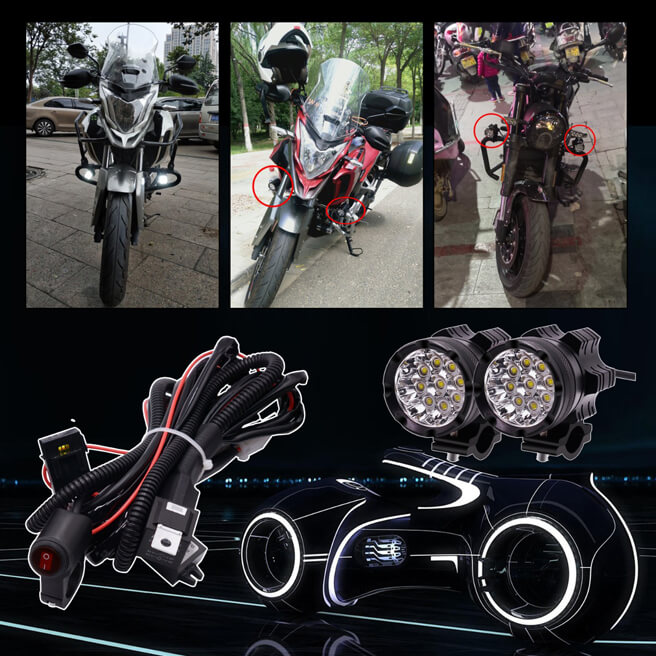 2pcs 9 beads LED Headlight in Aluminium shell with accessories kit for Motorcycle, Electric bike