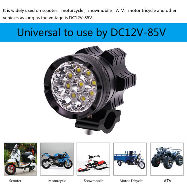 2pcs 9 beads LED Headlight in Aluminium shell with accessories kit for Motorcycle, Electric bike