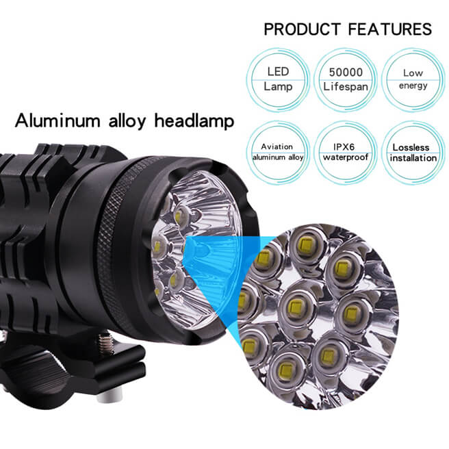 2pcs 9 beads LED Headlight in Aluminium shell with accessories kit for Motorcycle, Electric bike