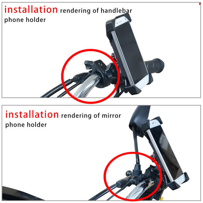 Adjustable & Rotatable Phone holder with USB Power port Mounted on MotorBike
