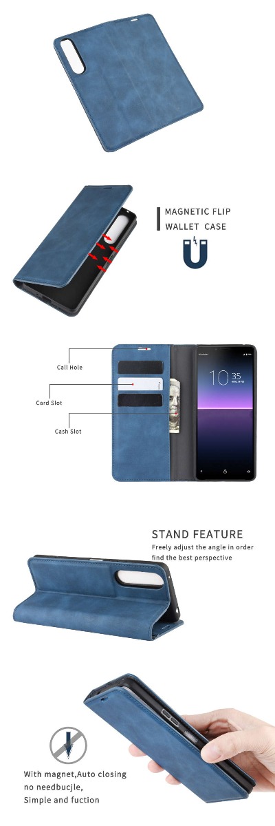 Sony Xperia 10 II Super Soft Leather Flip Cover Phone Case Dual Invisible Magnets Snap