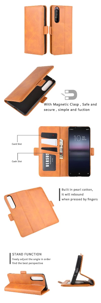 Sony Xperia 1 II Flip Cover Leather Wallet Case with Dual Magnetic Closure