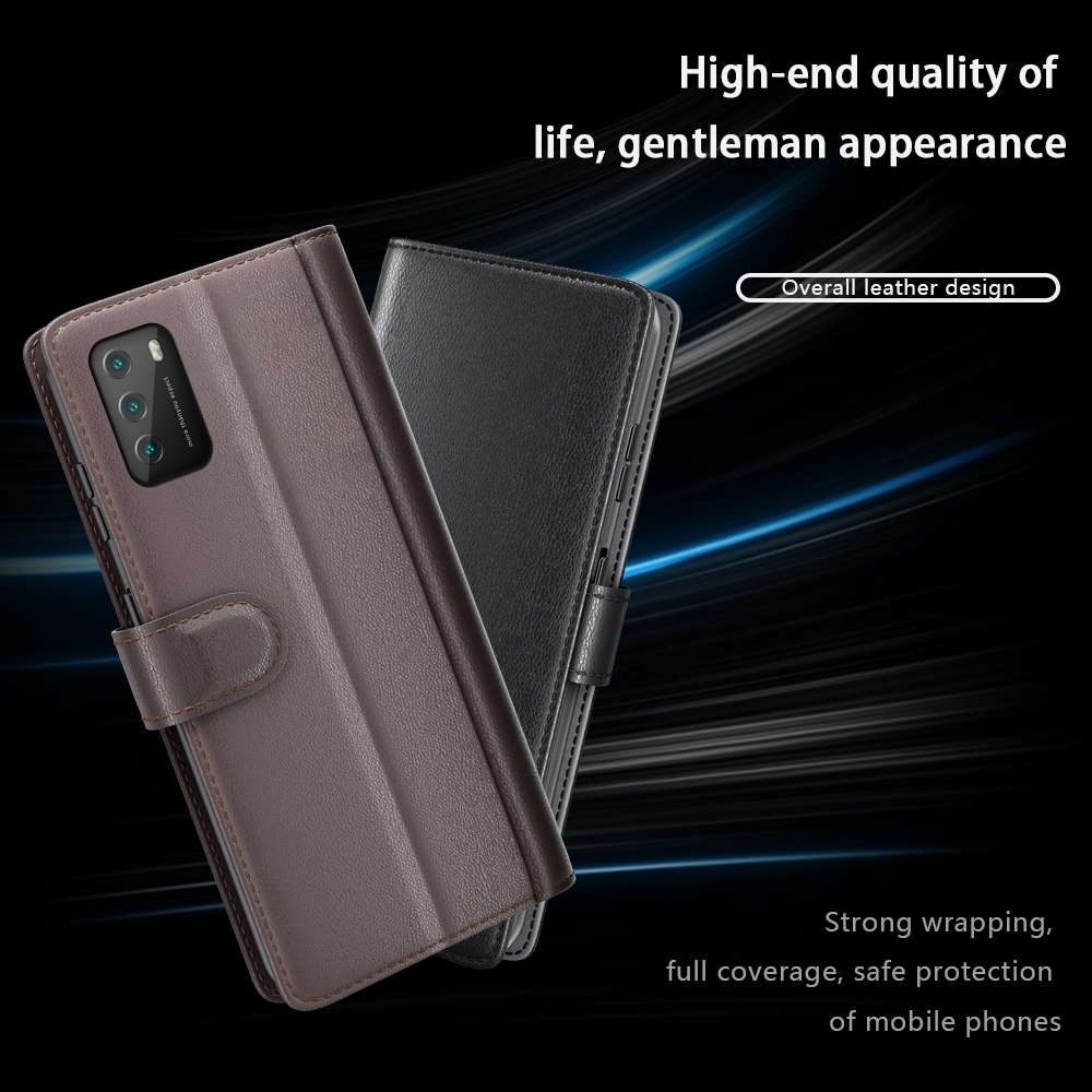 Xiaomi Poco M3 Phone Case Wallet Flip Cover Folio Genuine Leather Case Stand Display Card Pocket