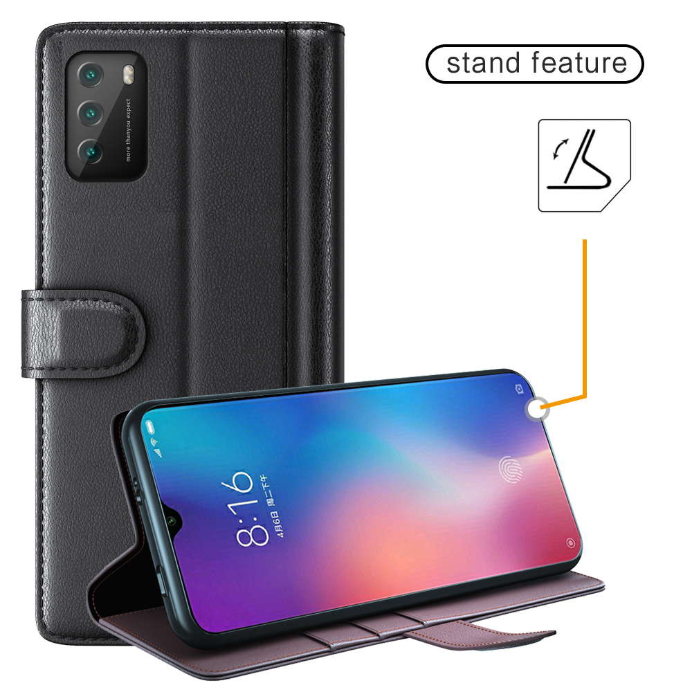 Xiaomi Poco M3 Phone Case Wallet Flip Cover Folio Genuine Leather Case Stand Display Card Pocket